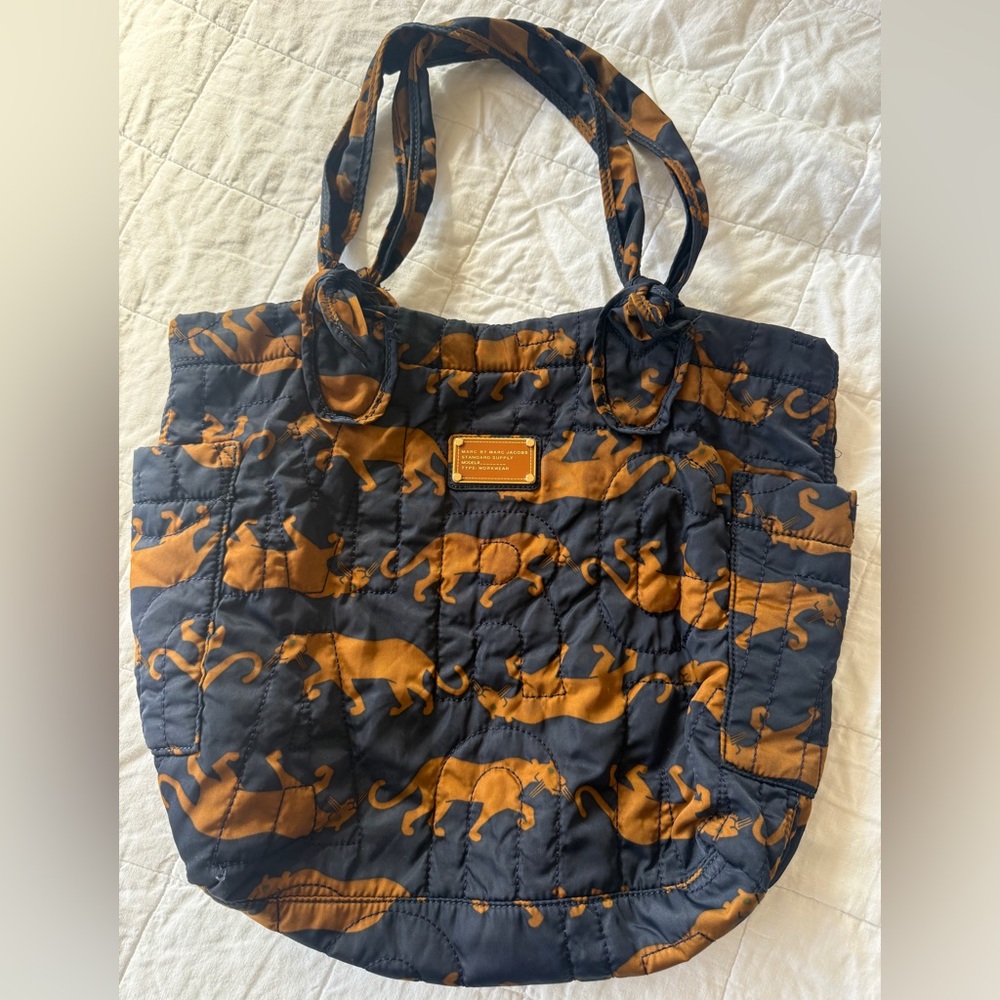 Marc by Marc Jacobs Quilted Leopard Tote – Navy & Camel | Workwear Collection